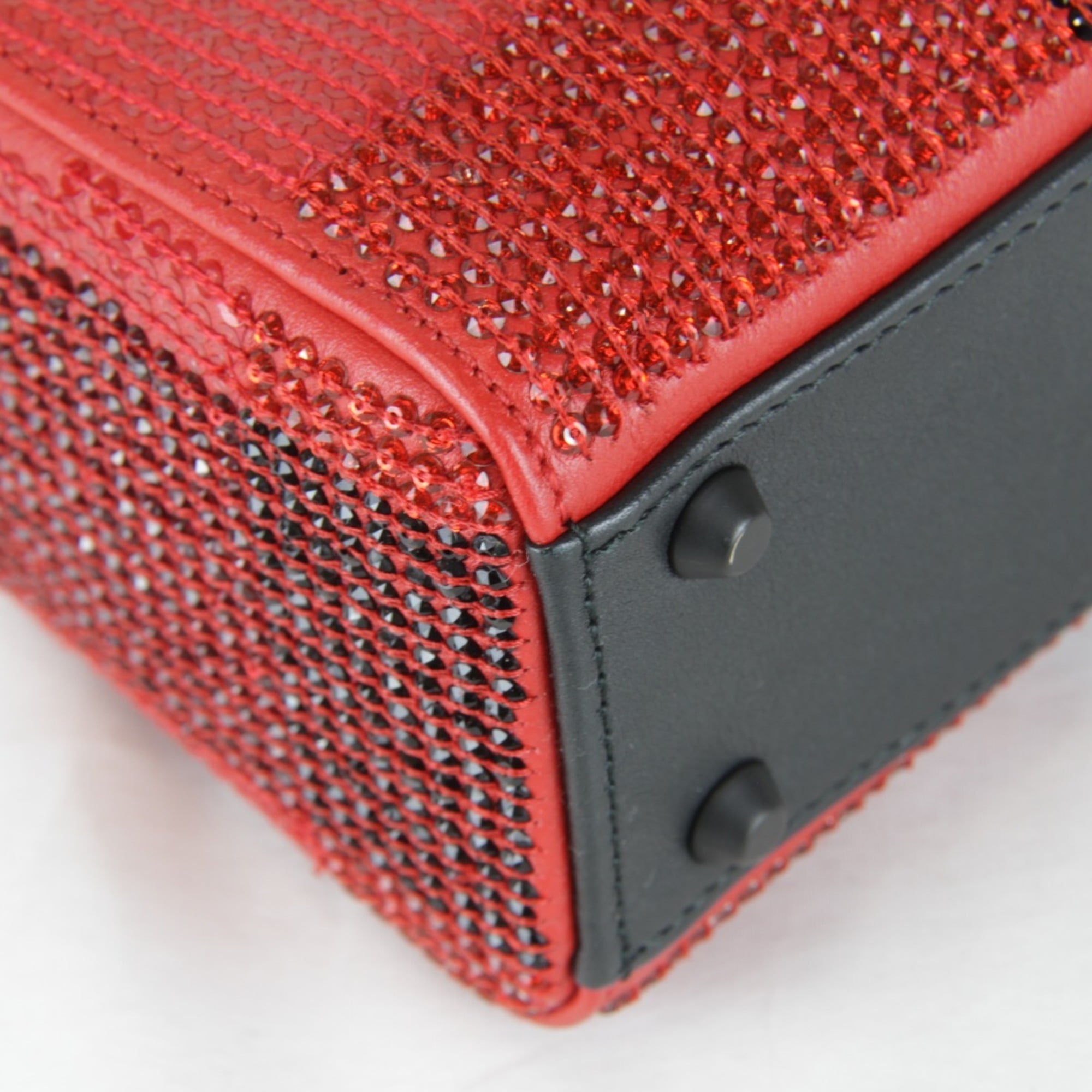 Christian Dior shoulder bag, leather/rhinestone, red, women's — Like New