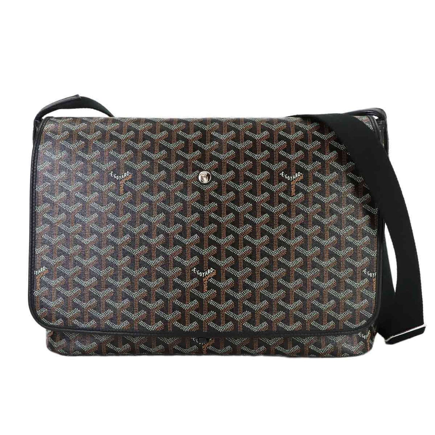 Goyard Capetien MM Shoulder Handbag, Leather, Black Herringbone