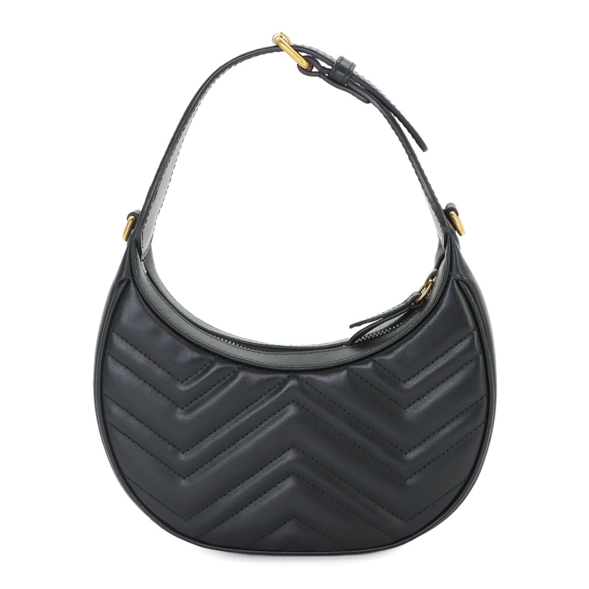 Gucci GG Marmont Half Moon Shaped Mini 2-way Hand/Shoulder Handbag, Leather, Black, 699514 — New - Store Return