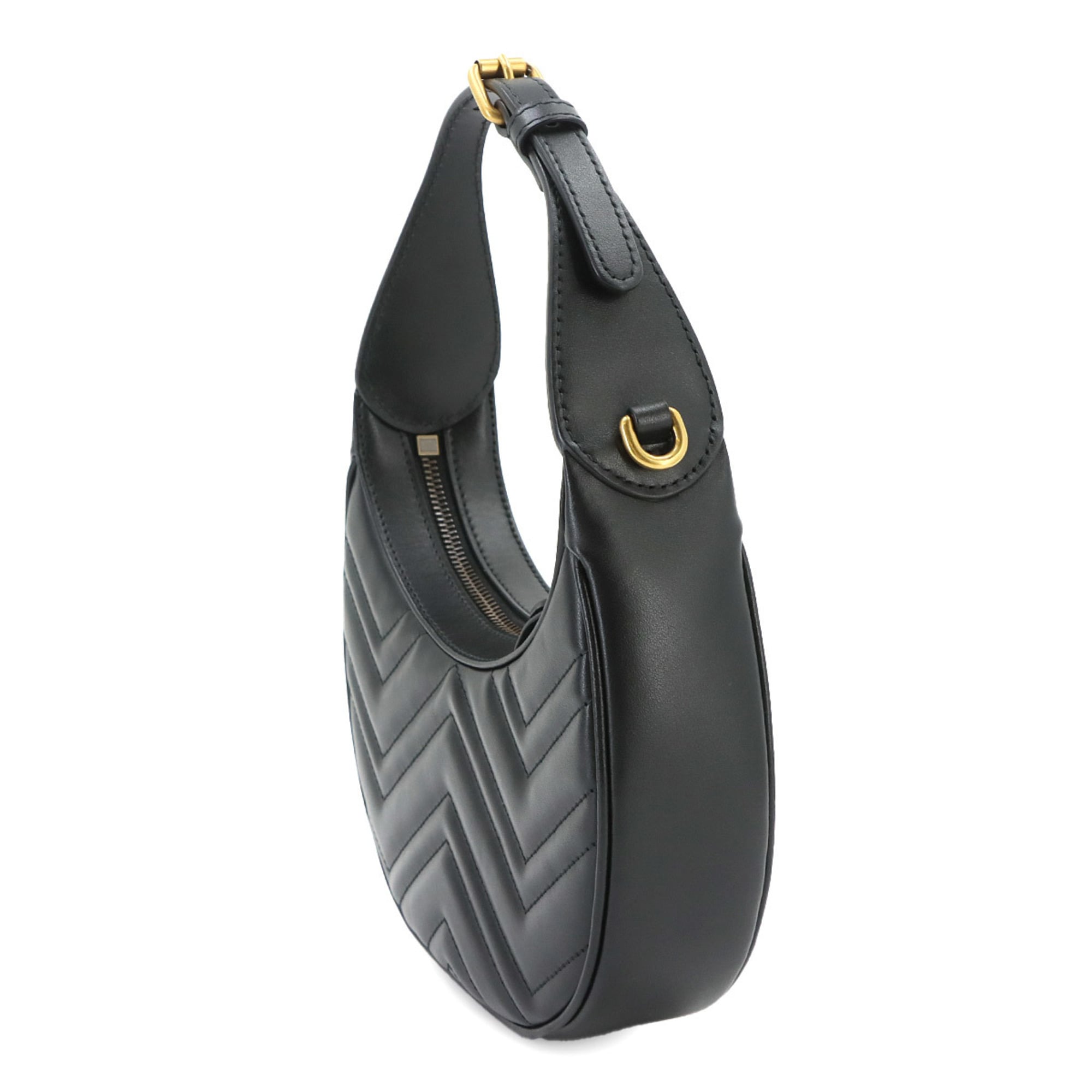 Gucci GG Marmont Half Moon Shaped Mini 2-way Hand/Shoulder Handbag, Leather, Black, 699514 — New - Store Return