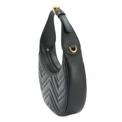 Gucci GG Marmont Half Moon Shaped Mini 2-way Hand/Shoulder Handbag, Leather, Black, 699514 — New - Store Return