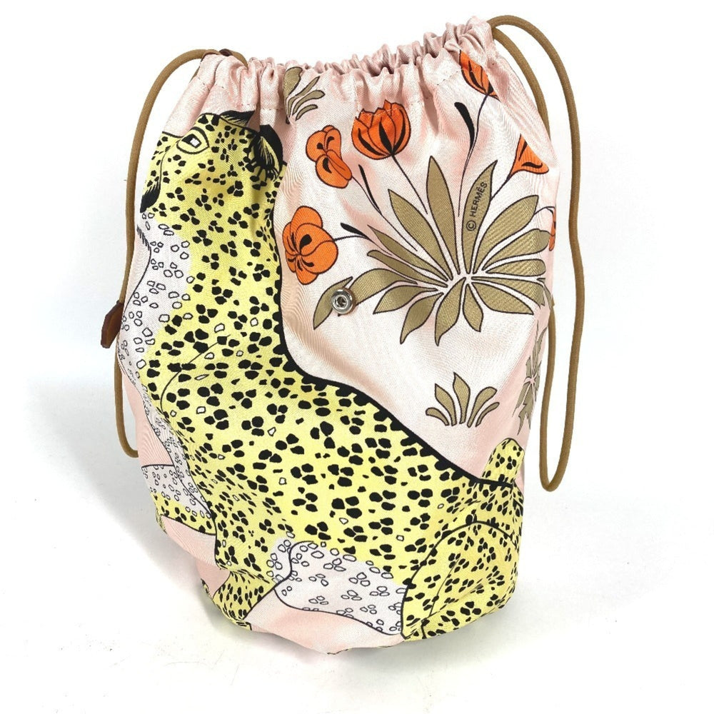 HERMES Hermes Multi Pouch Musardine Drawstring Leopard Print Handbag Silk Women's Pink Like New — Like New