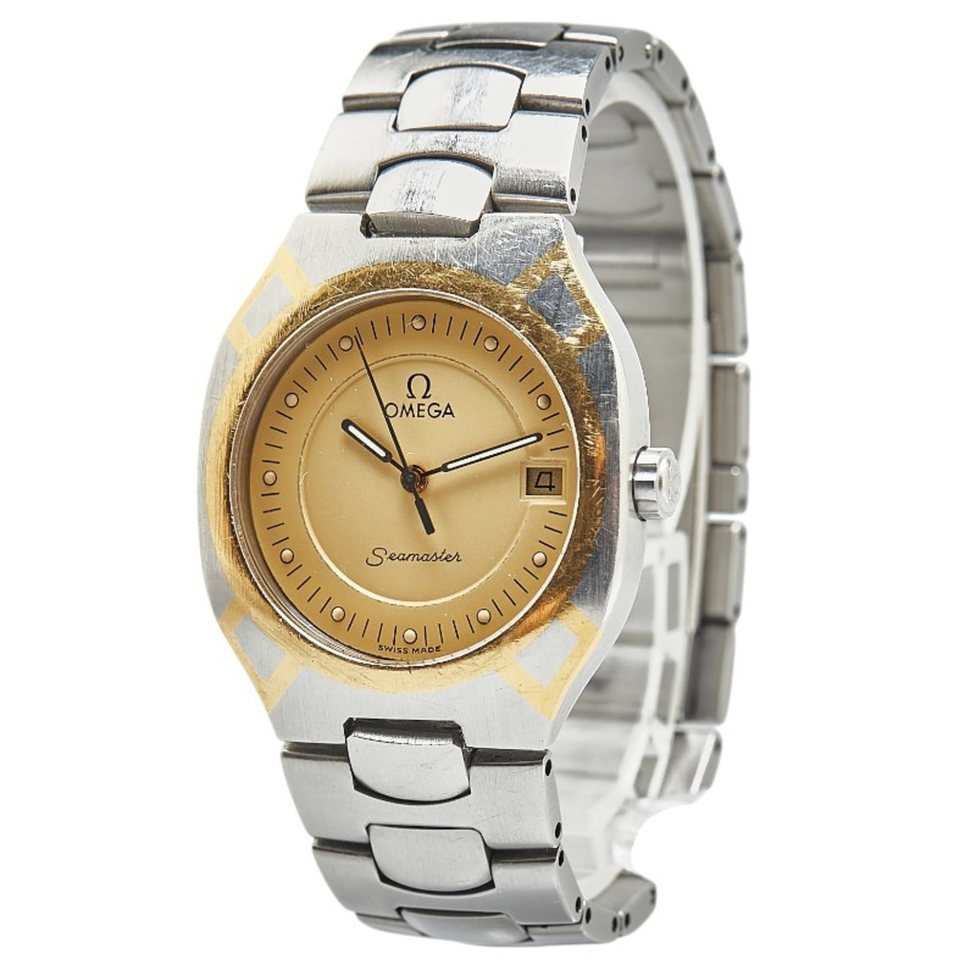 OMEGA Seamaster Polaris Watch Quartz Gold Dial Stainless Steel Yellow Ladies — Good