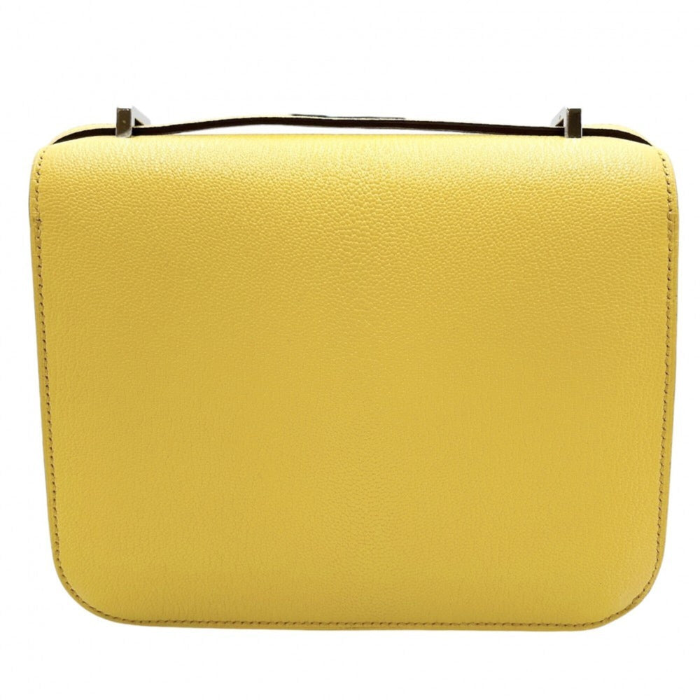 Hermes Constance 3 Mini Shoulder Bag for Women, Bag, Crossbody Leather, HERMES B Stamp, Chevre Yellow Silver Hardware, 2023 Model — Like New