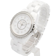 Chanel J12 Diamond Bezel 8-Diamond Watch, Ceramic, Diamond, Ladies, White, H3110 — Very Good