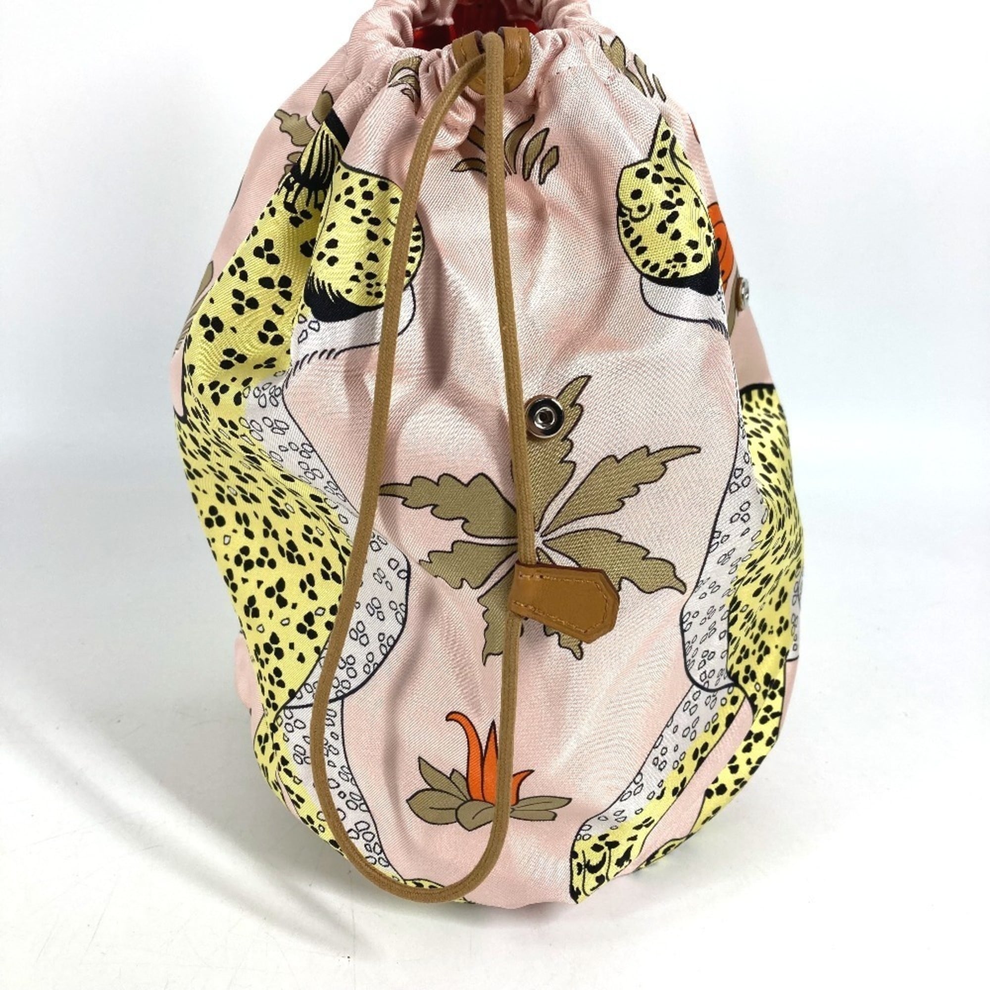 HERMES Hermes Multi Pouch Musardine Drawstring Leopard Print Handbag Silk Women's Pink Like New — Like New