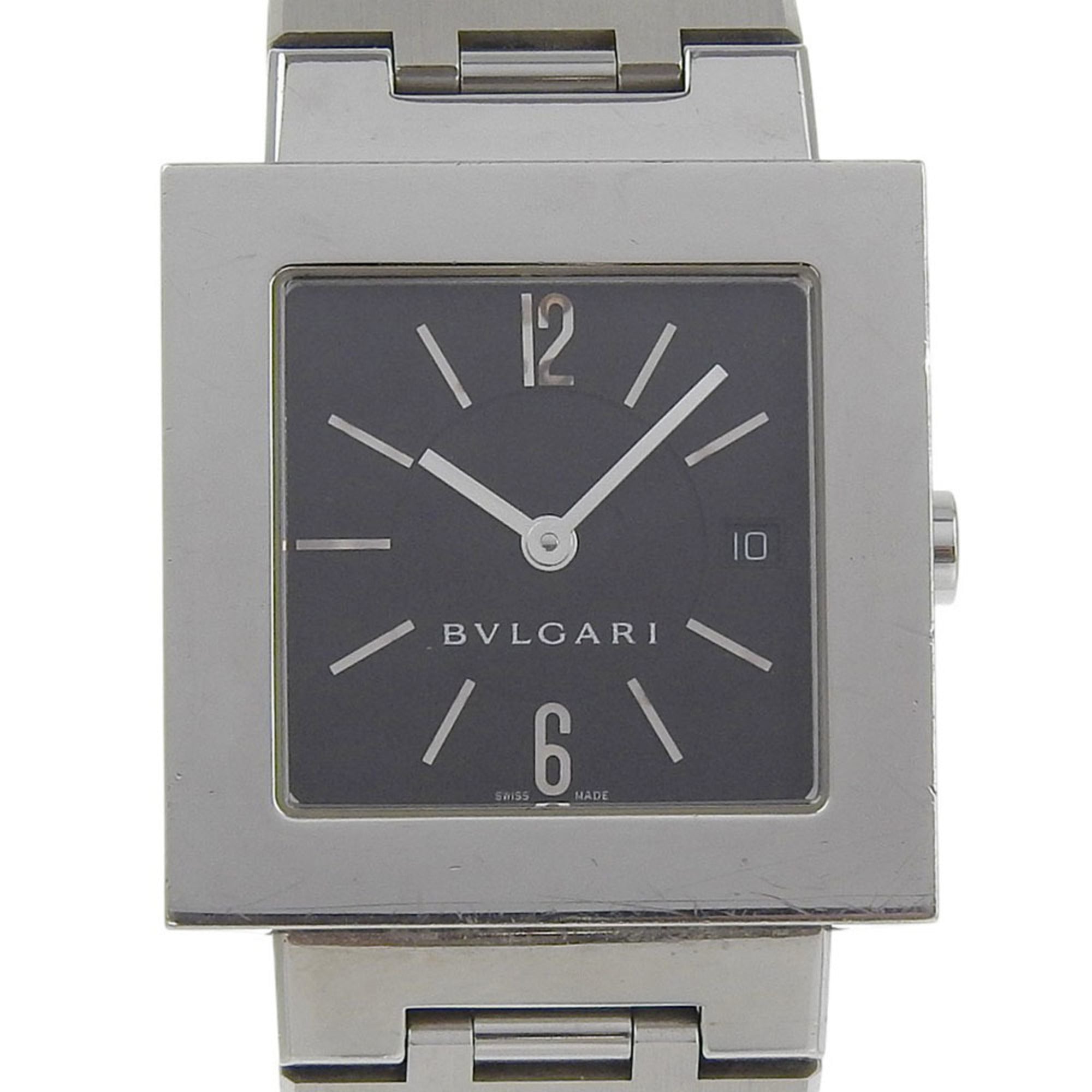 BVLGARI Quadrado Watch SQ29SSD Stainless Steel Quartz Analog Display Black Dial Unisex — Good