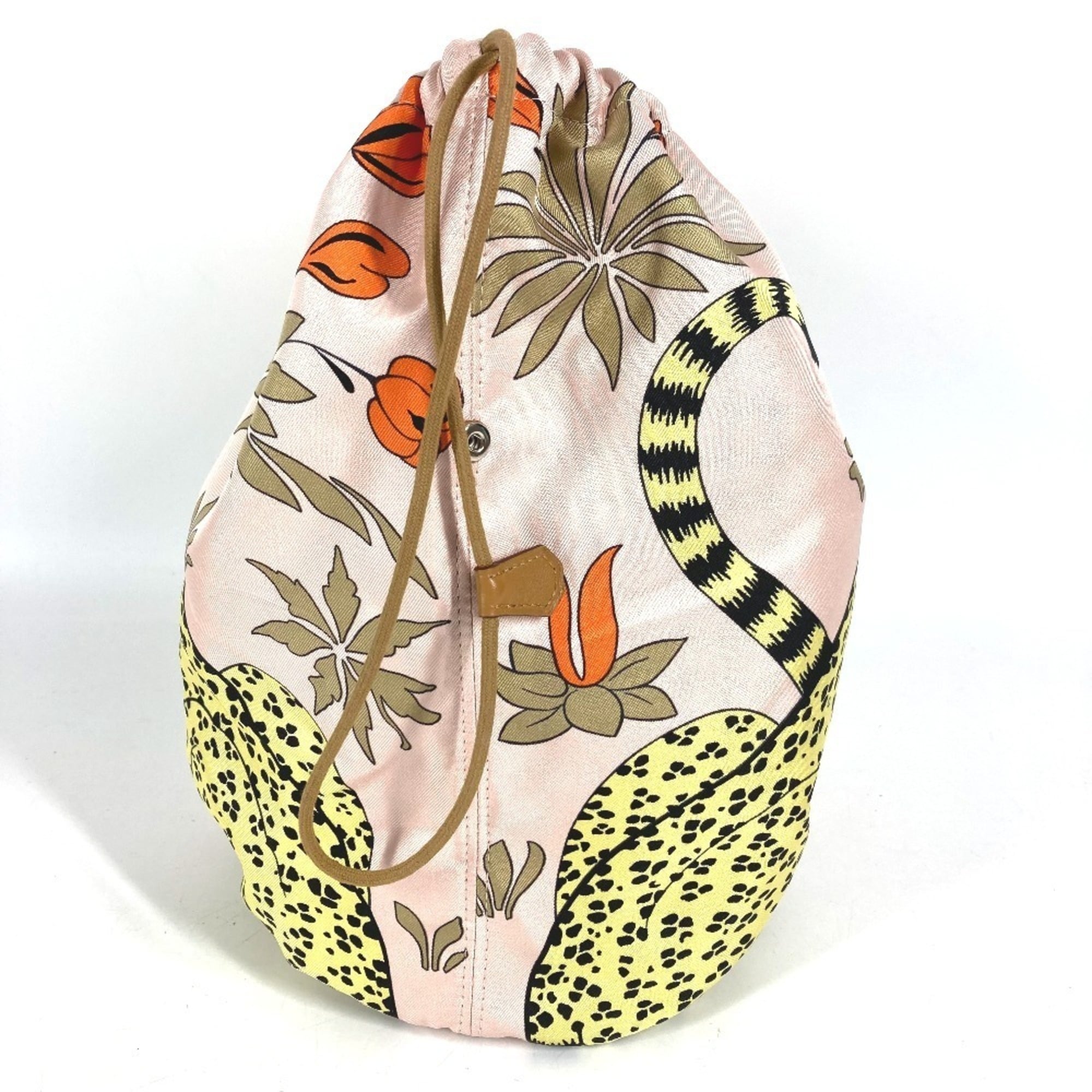 HERMES Hermes Multi Pouch Musardine Drawstring Leopard Print Handbag Silk Women's Pink Like New — Like New
