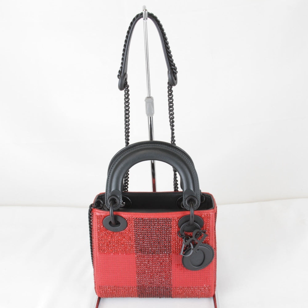 Christian Dior shoulder bag, leather/rhinestone, red, women's — Like New