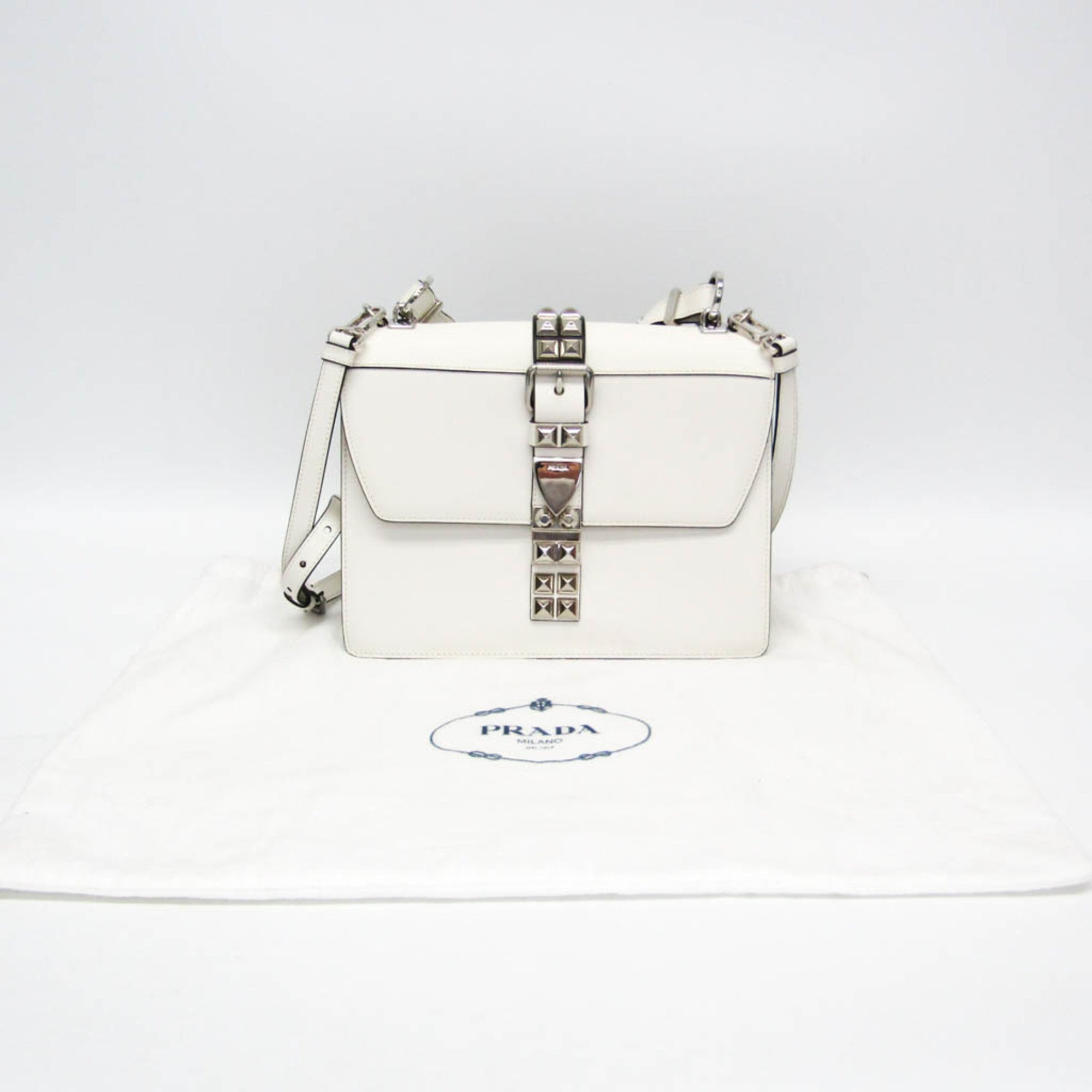 Prada Electra Studs 1BD120 Women's Leather Handbag,Shoulder Bag White — Like New