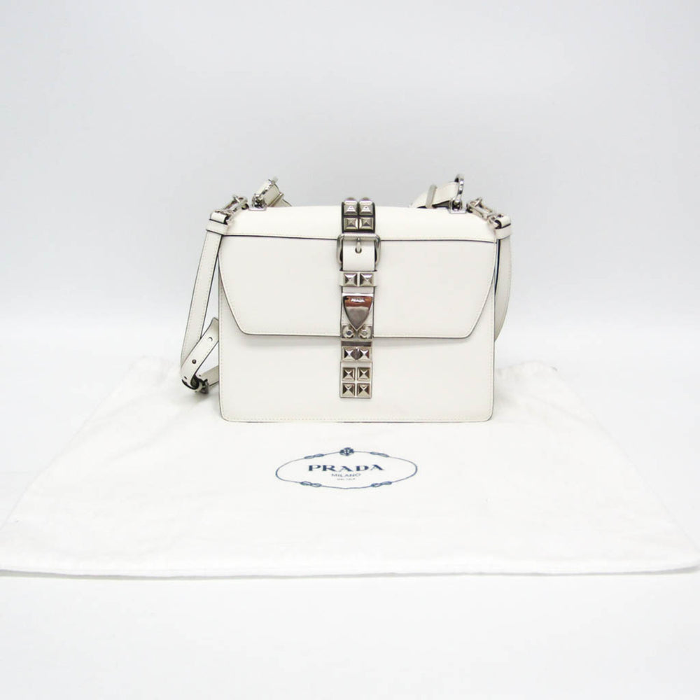 Prada Electra Studs 1BD120 Women's Leather Handbag,Shoulder Bag White — Like New
