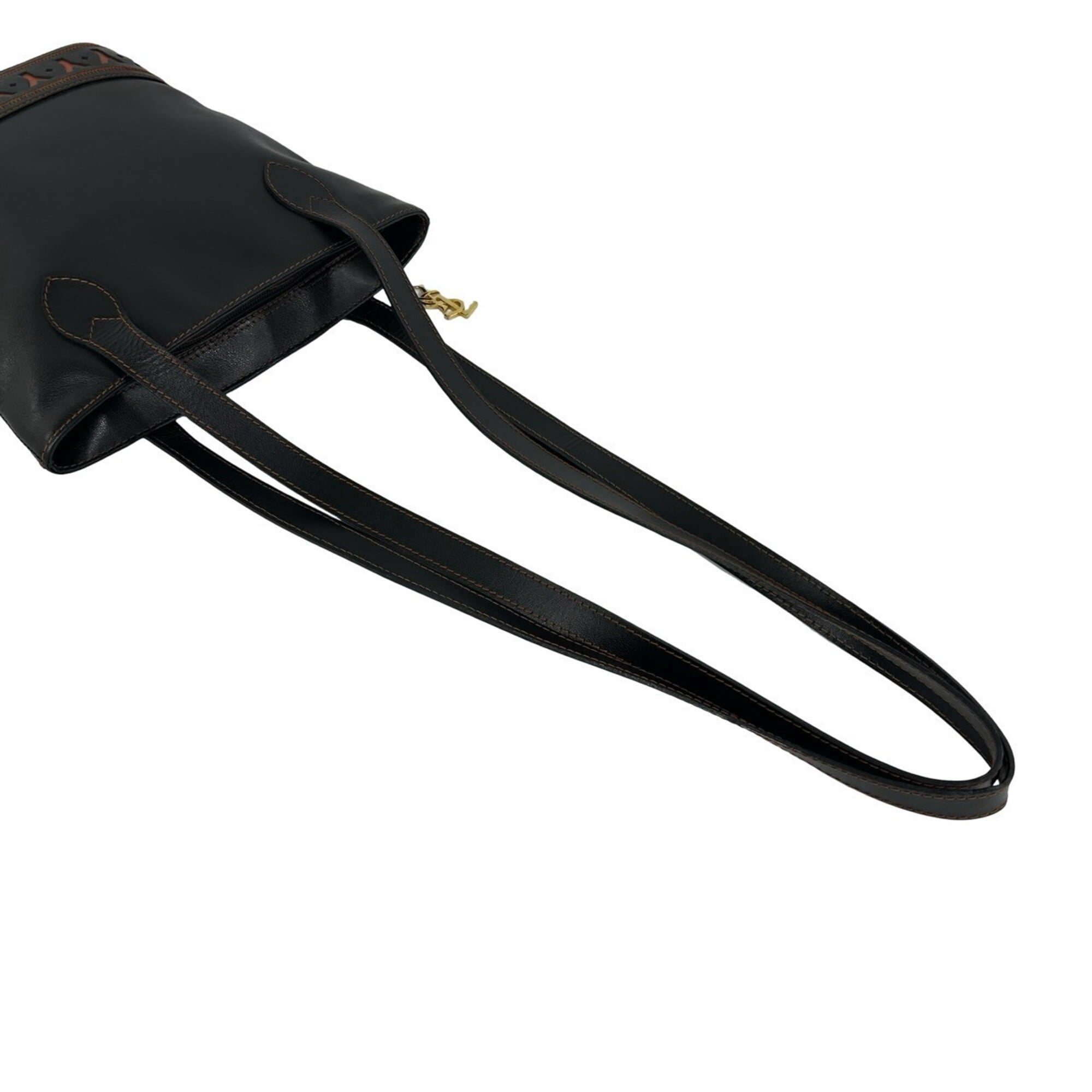 YVES SAINT LAURENT Yves Saint Laurent Cutout YSL Logo Charm Leather Semi-Shoulder Bag Black 35790 — Like New
