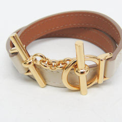 Hermes Croisière Double Tour Metal,Swift Leather Wrap Bracelet Off-white,Yellow Gold — Like New