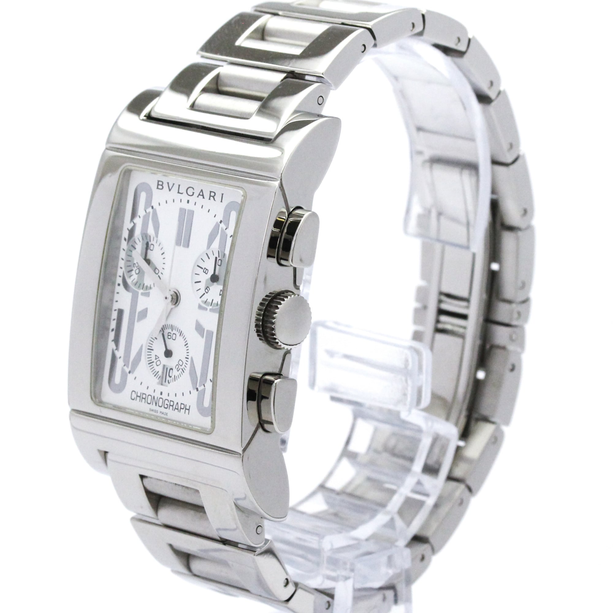 BVLGARI Rettangolo Stainless Steel Quartz Mens Watch RTC49S Polished — Very Good