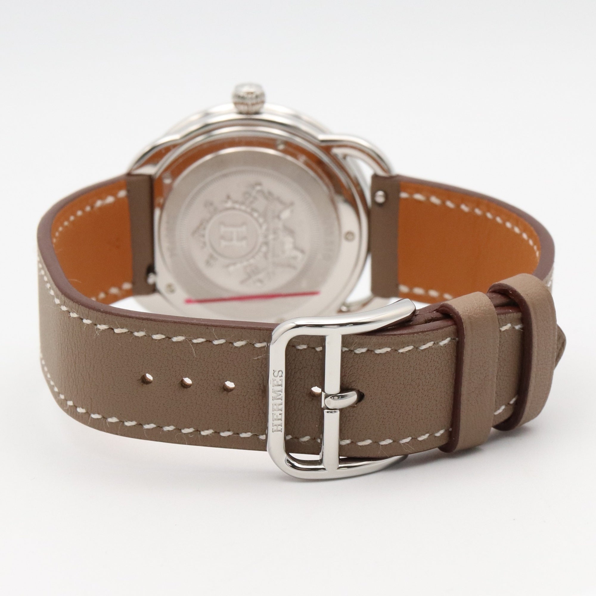 Hermes Arceau watch, stainless steel, leather strap, boys' size, white, AR5.510 — Very Good