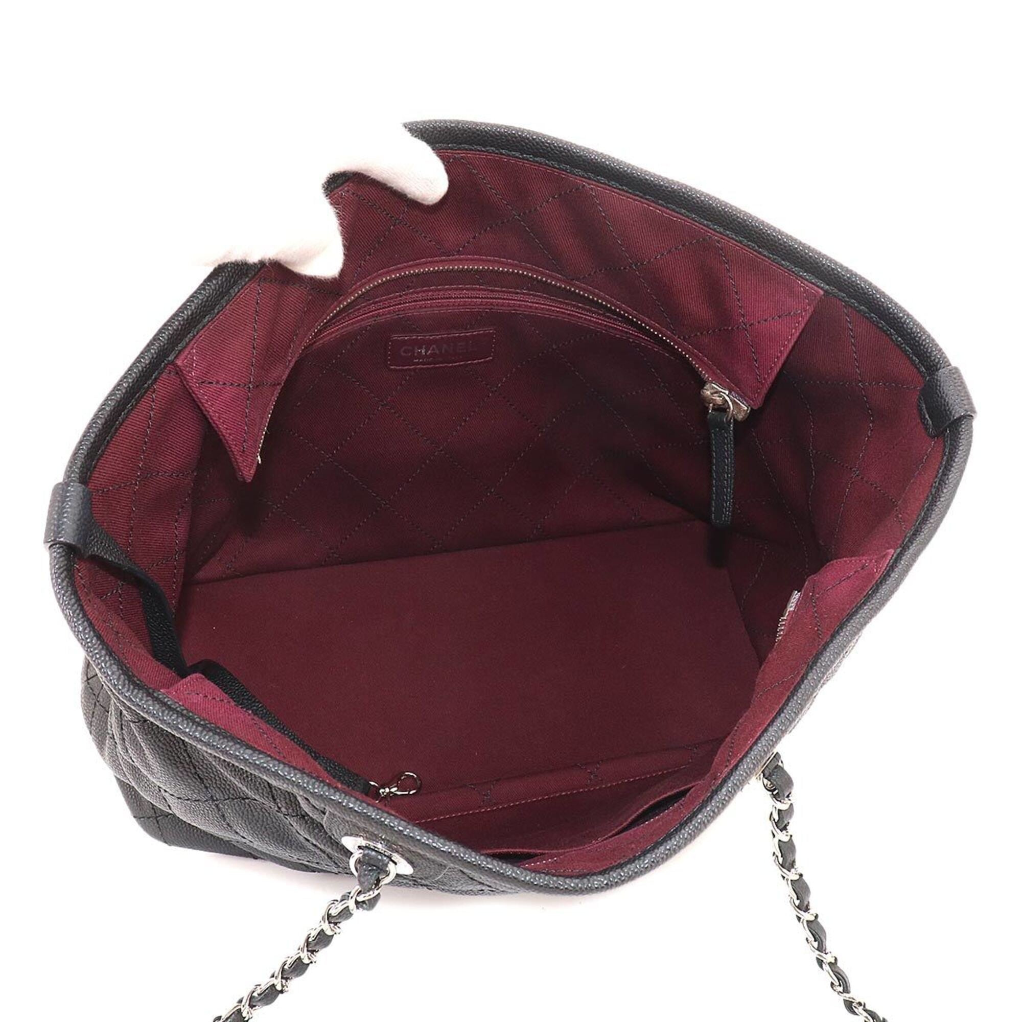 Chanel Matelasse Chain Tote Handbag, Caviar Leather, Black, A92754, Silver Hardware — Like New