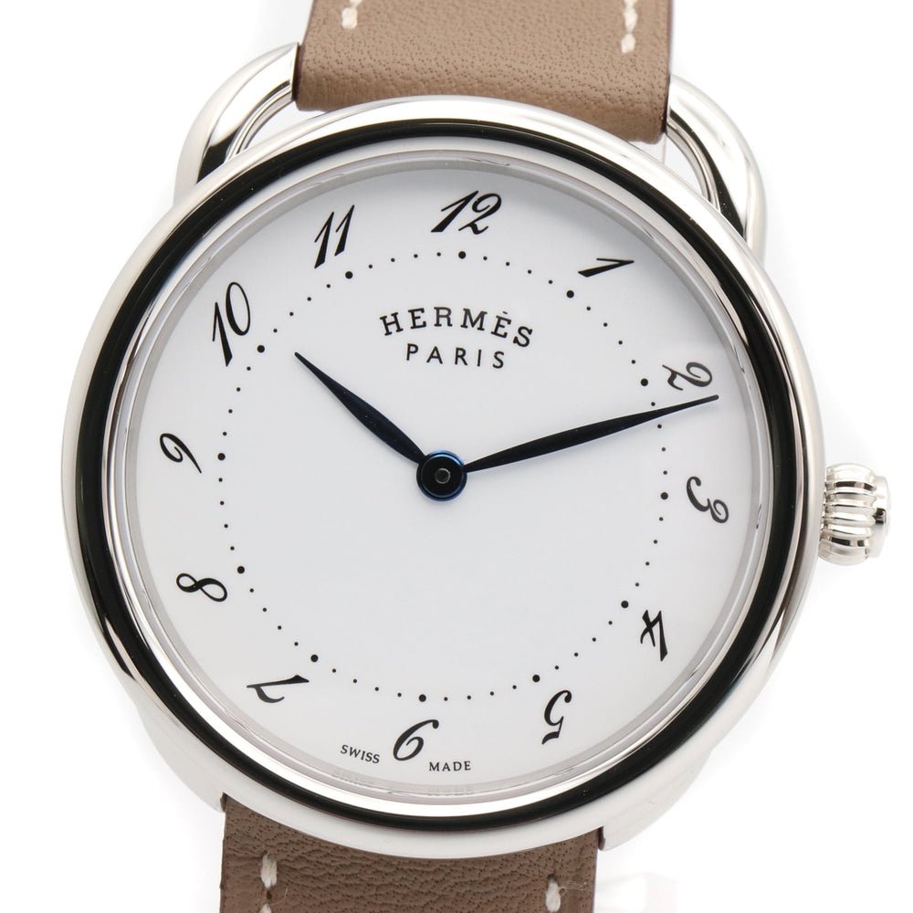 Hermes Arceau watch, stainless steel, leather strap, boys' size, white, AR5.510 — Very Good