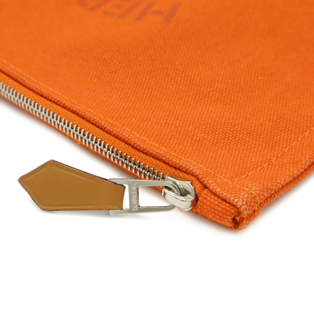 HERMES New Yachting PM Flat Pouch Handbag Canvas Leather Orange — Like New