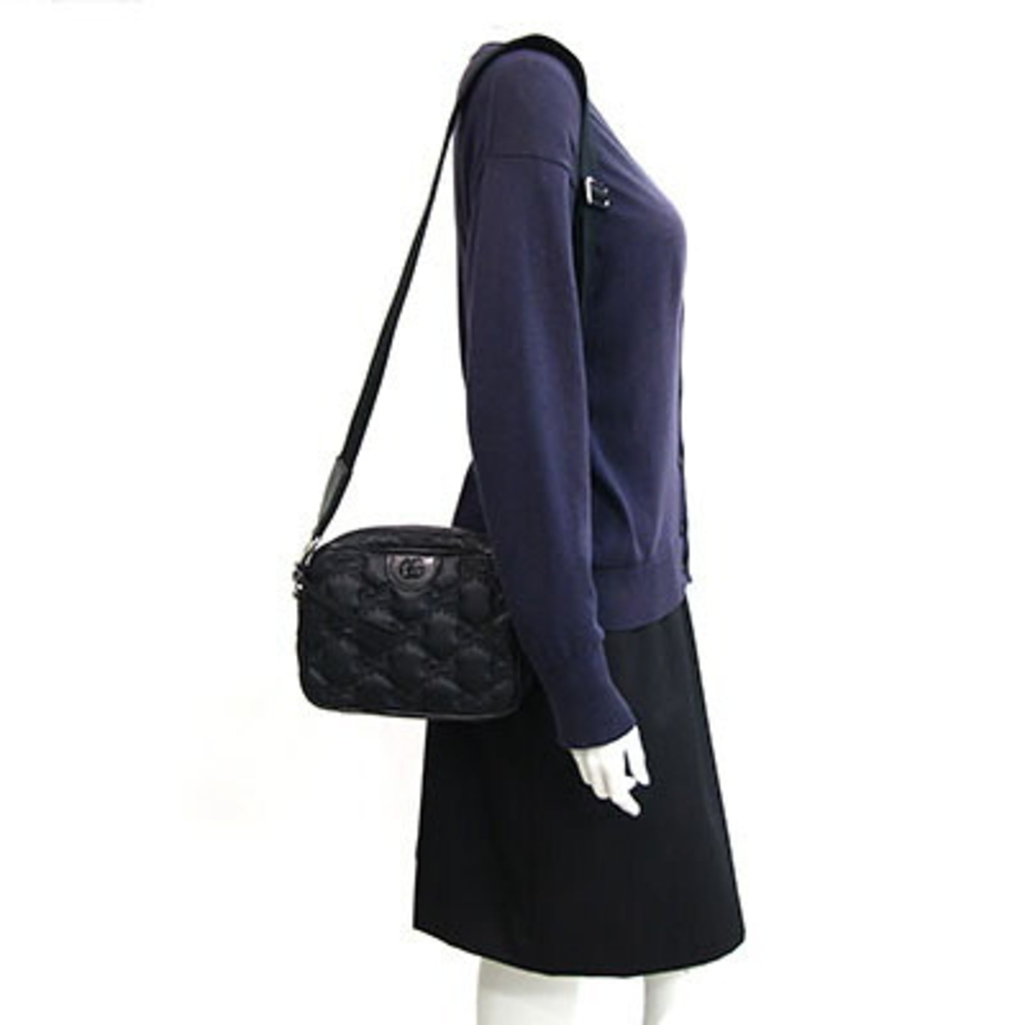 Gucci GG Matelassé Small Shoulder Bag, Black Nylon Leather Crossbody Bag — Like New