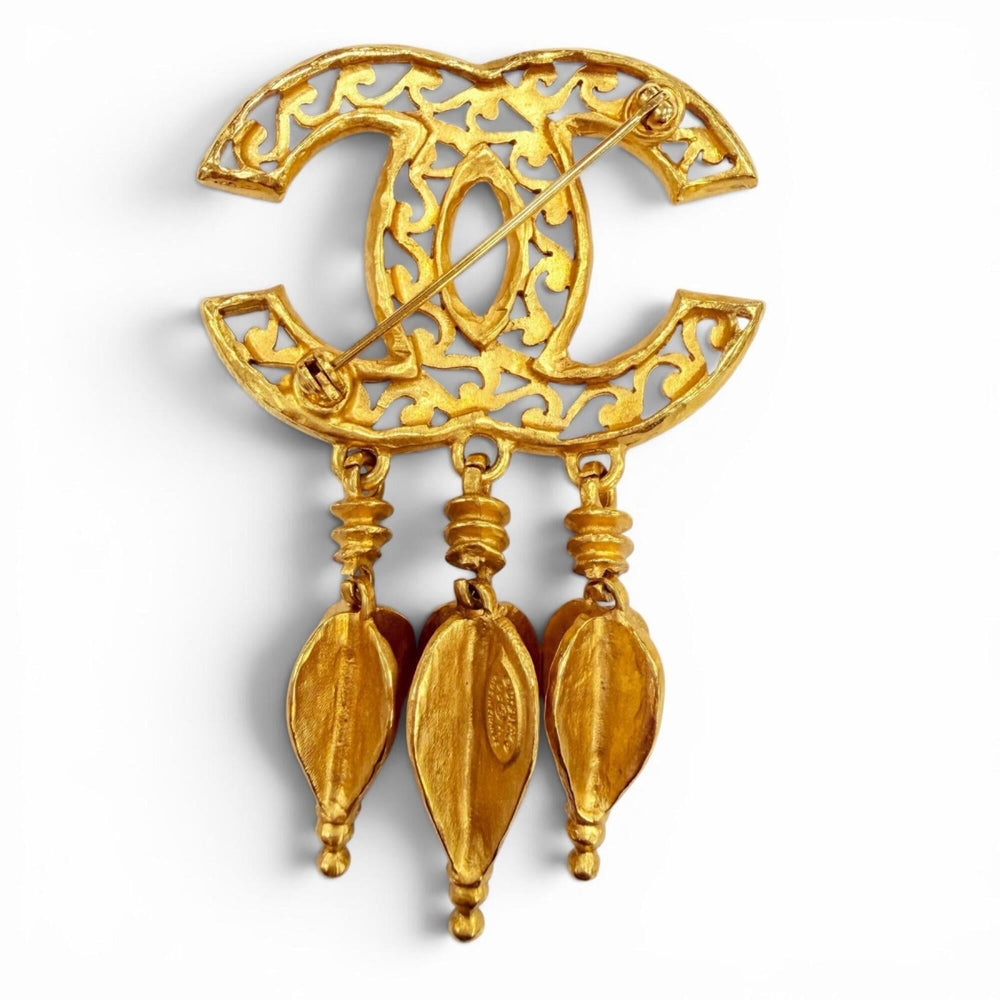 CHANEL Vintage 95A Coco Mark Brooch with Fringe, Gold, Made in France, Women's Accessory — Like New