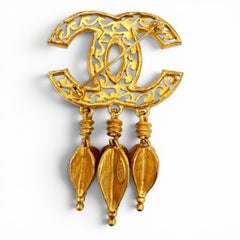 CHANEL Vintage 95A Coco Mark Brooch with Fringe, Gold, Made in France, Women's Accessory — Like New