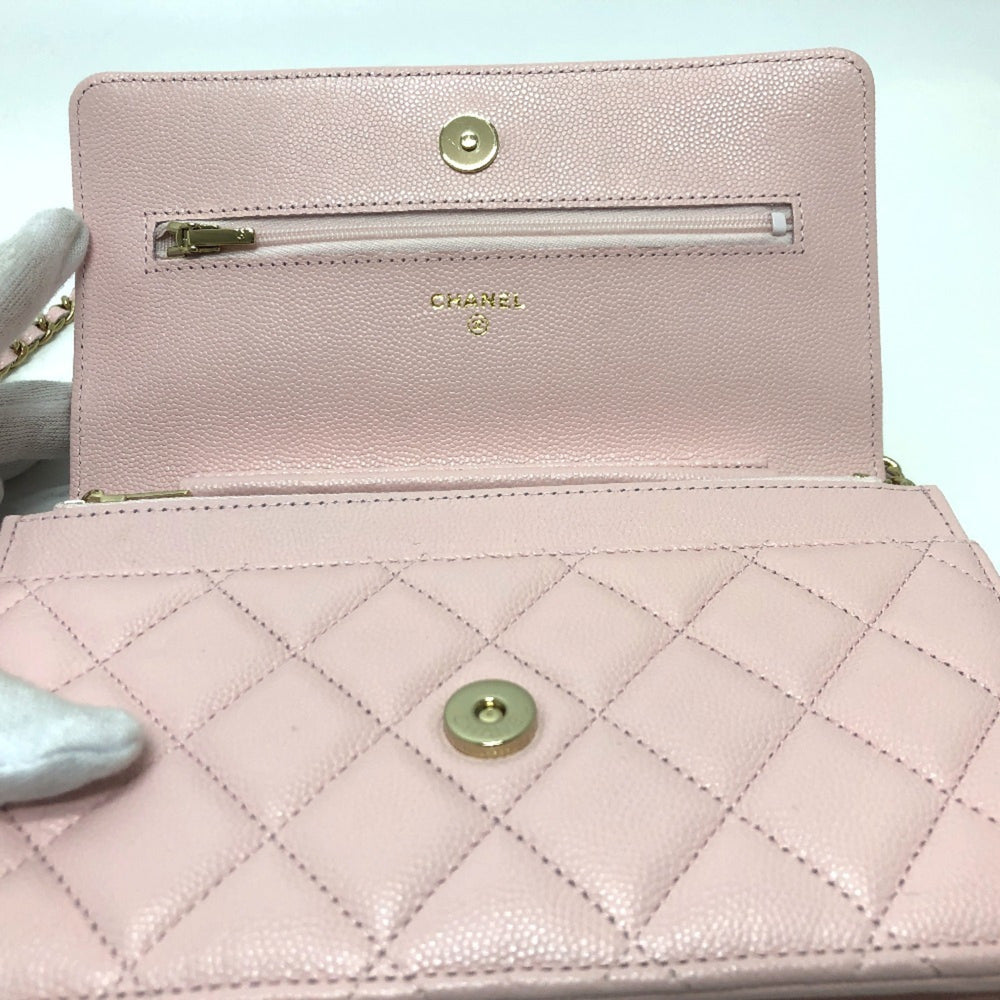 CHANEL AP0250 Coco Mark CC Chain Wallet Long Pouch Pochette Shoulder Bag Caviar Skin Women's Pink — New - Store Return