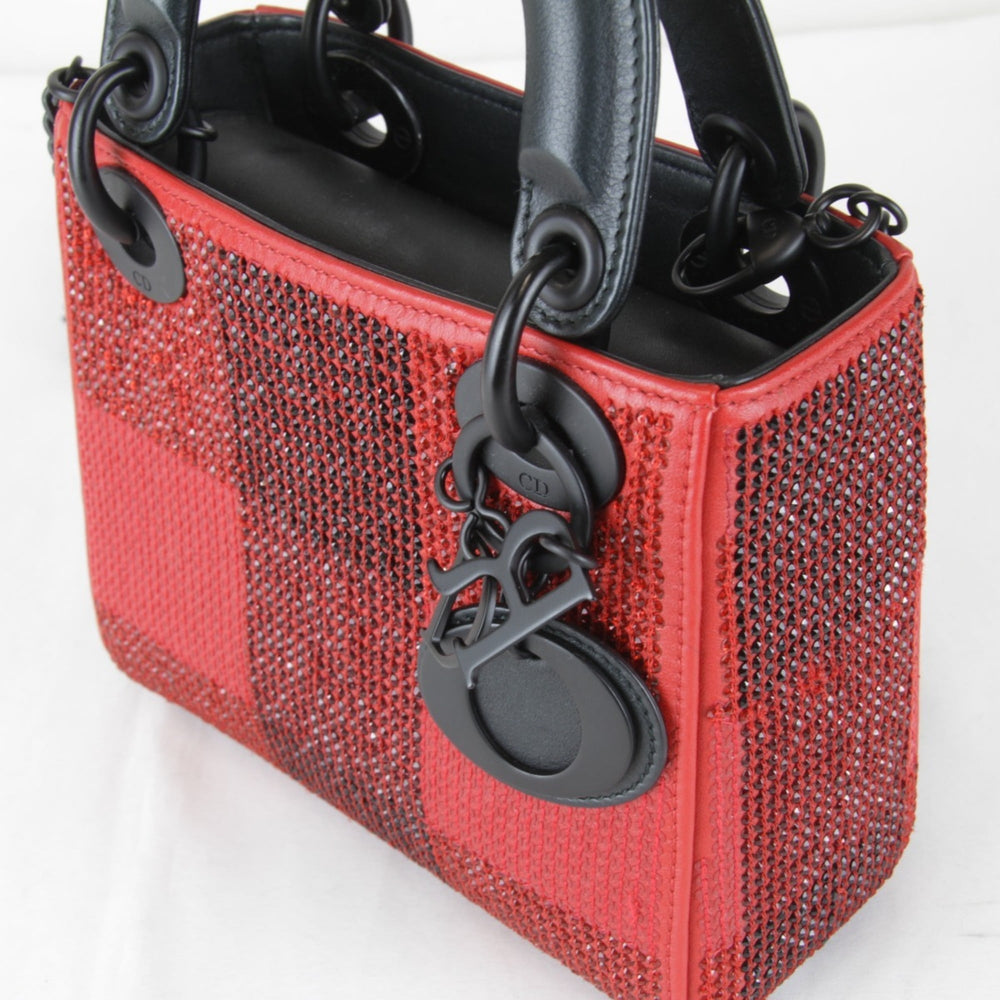 Christian Dior shoulder bag, leather/rhinestone, red, women's — Like New