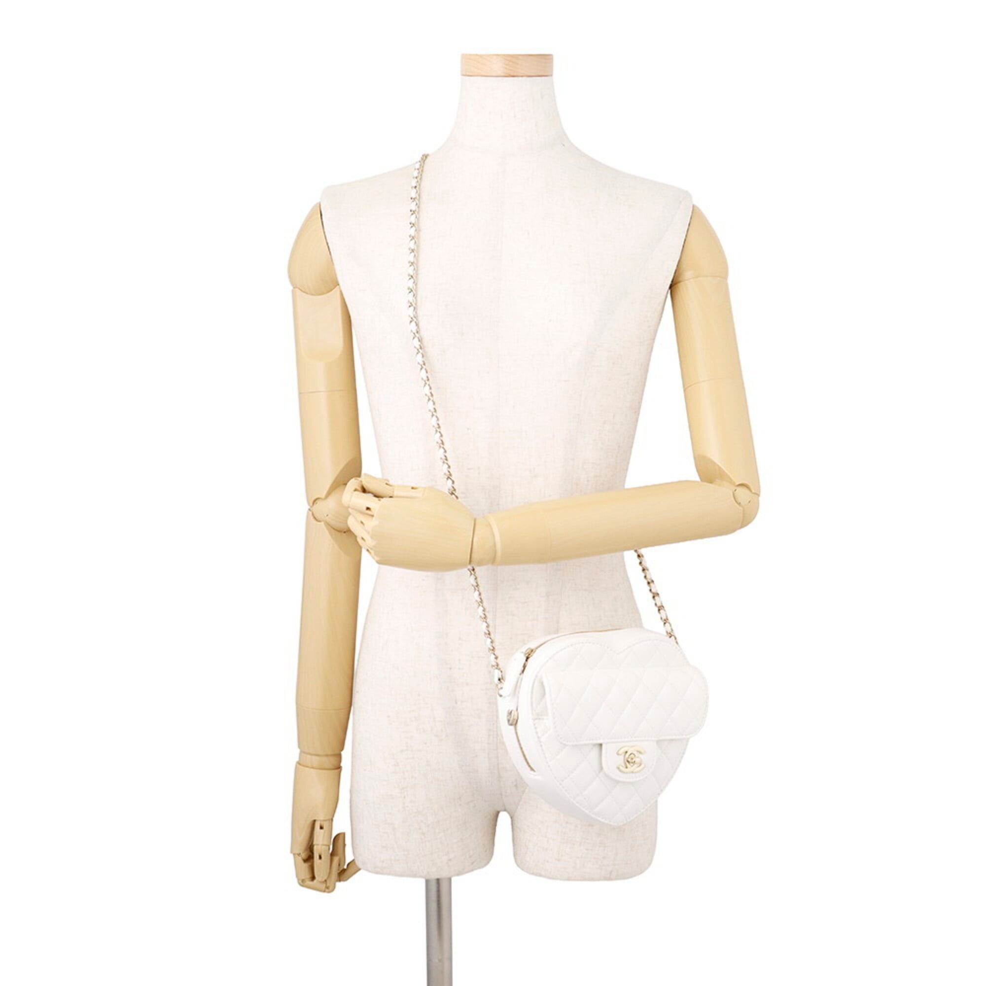 Chanel Chain Shoulder Bag Matelassé Heart Shape Lambskin AS3191 CHANEL Handbag White Women's — Like New