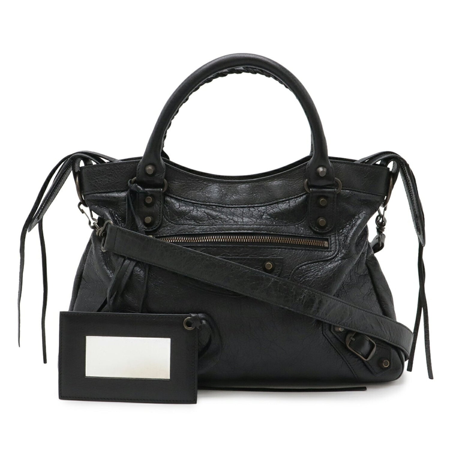 BALENCIAGA The Town Handbag Tote Bag Shoulder Leather Black 240579