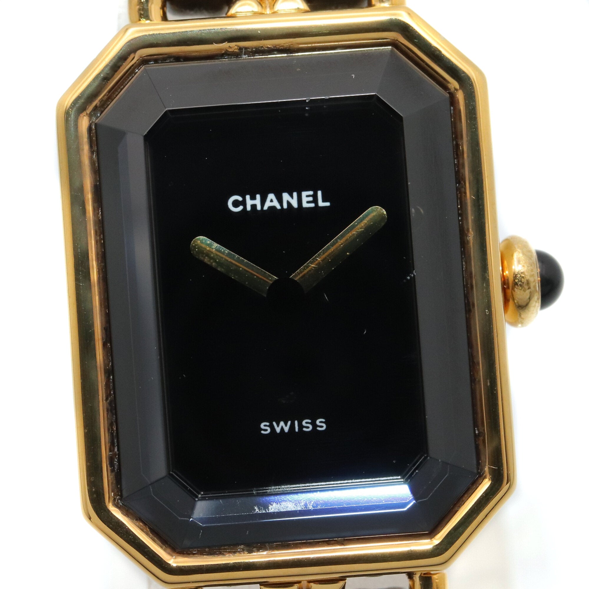 Chanel CHANEL Première S Watch, Gold Plated (GP), Leather Strap, Women's, Black, H0001 — Very Good
