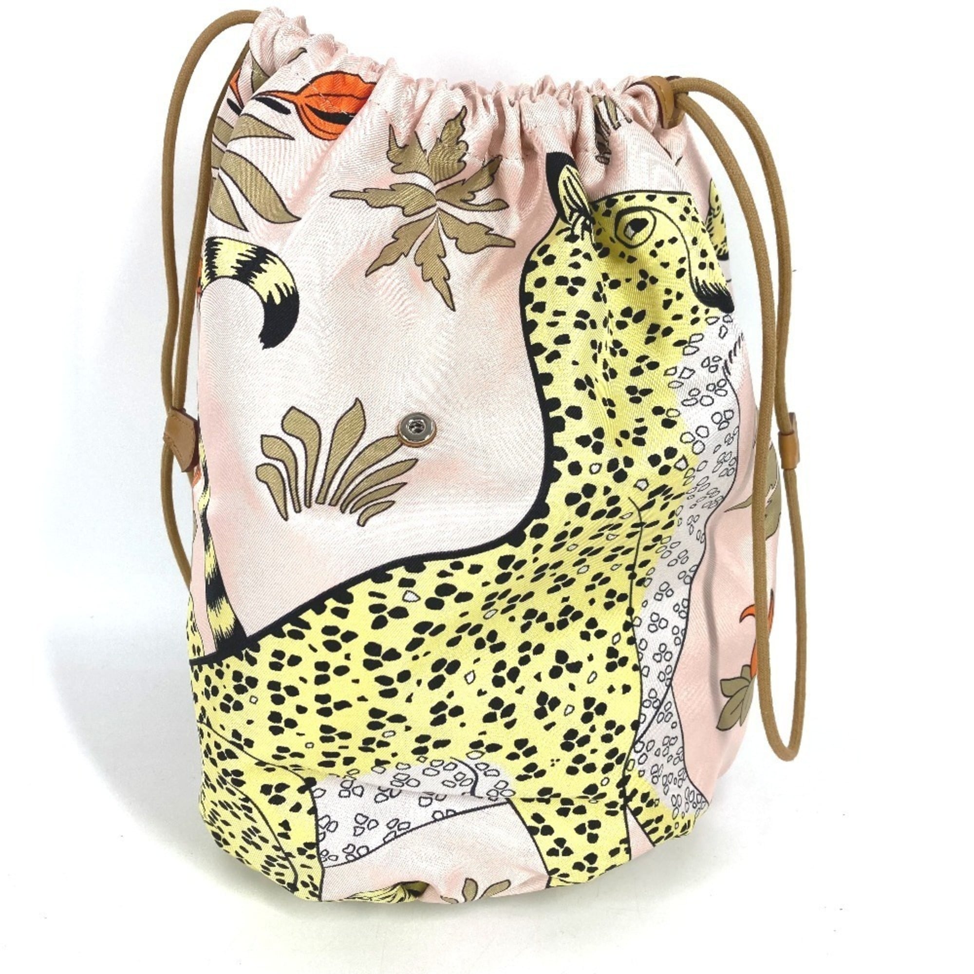 HERMES Hermes Multi Pouch Musardine Drawstring Leopard Print Handbag Silk Women's Pink Like New — Like New