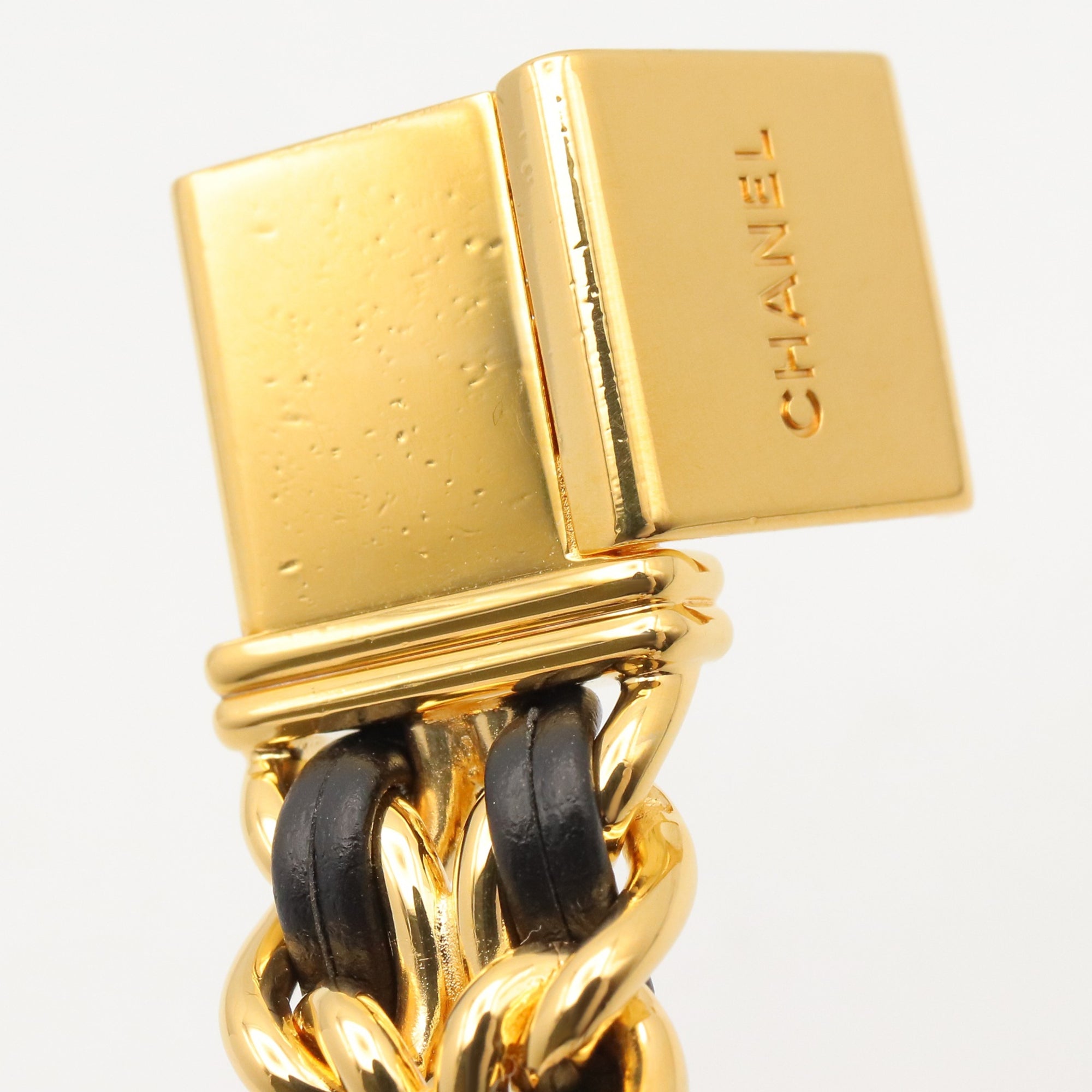 Chanel CHANEL Première S Watch, Gold Plated (GP), Leather Strap, Women's, Black, H0001 — Very Good