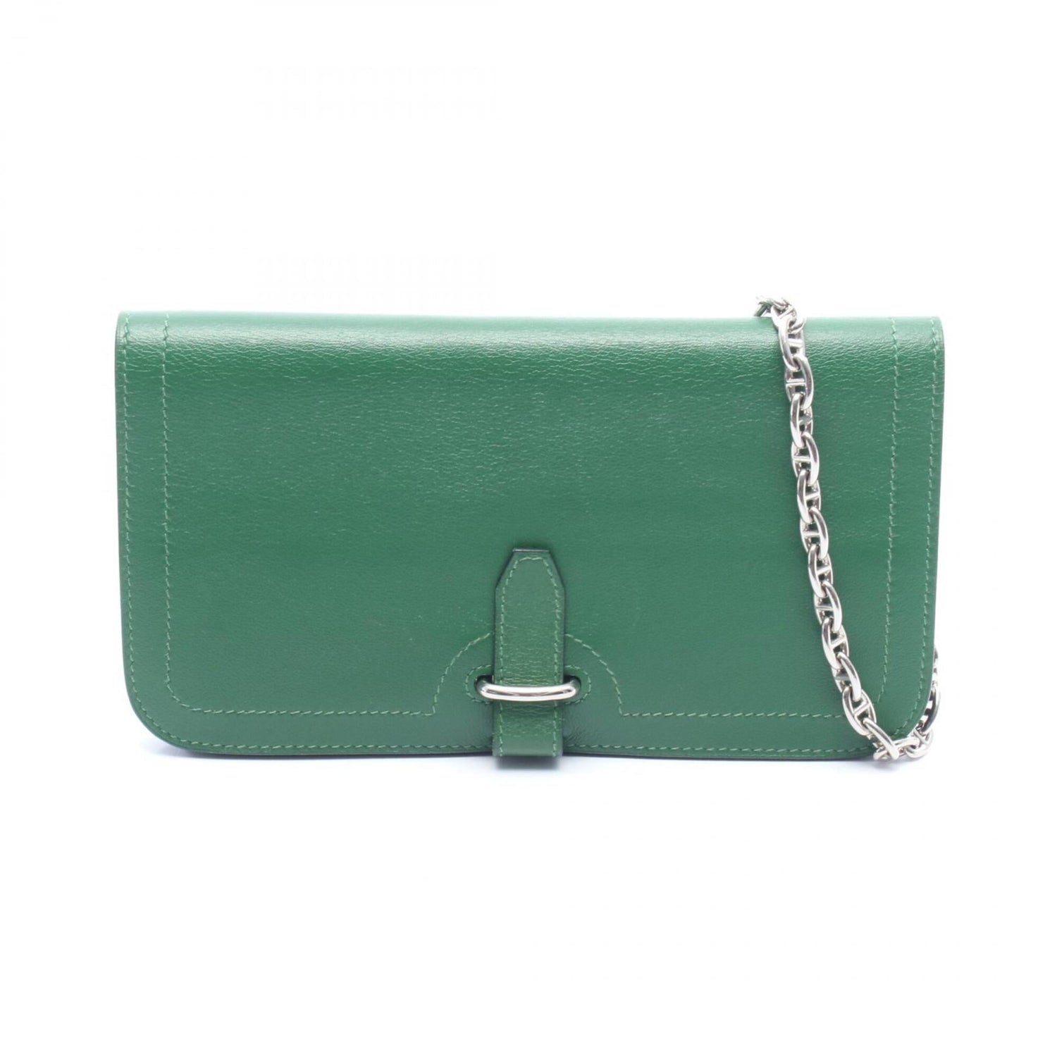 Hermes biker wallet, chain shoulder bag, handbag, leather, Evercolor, women's, green.