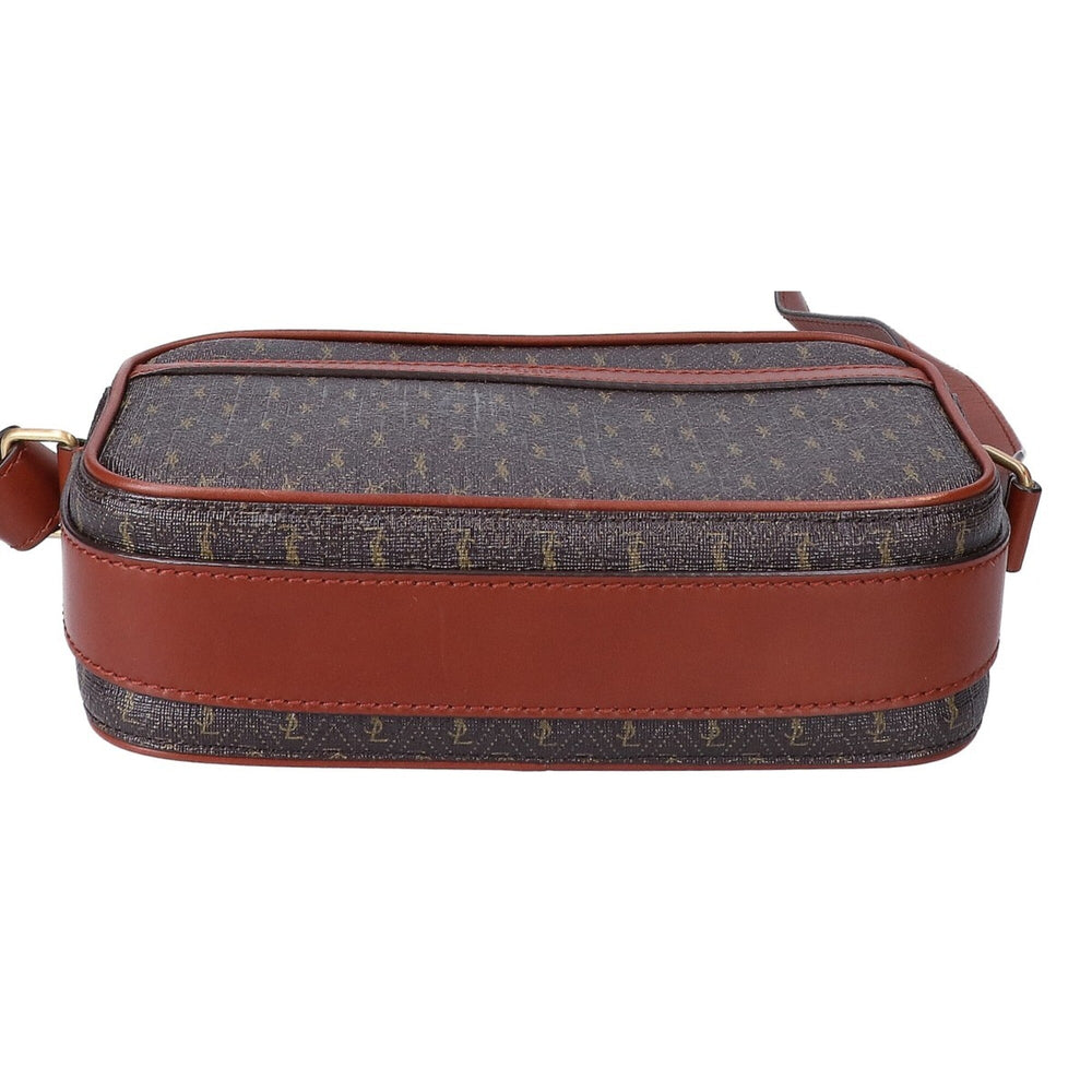 Yves Saint Laurent SAINT LAURENT PARIS 669957 Le Monogram Coated Canvas x Smooth Calf Camera Bag Shoulder Dark Brown Gold Hardware Women's — Like New
