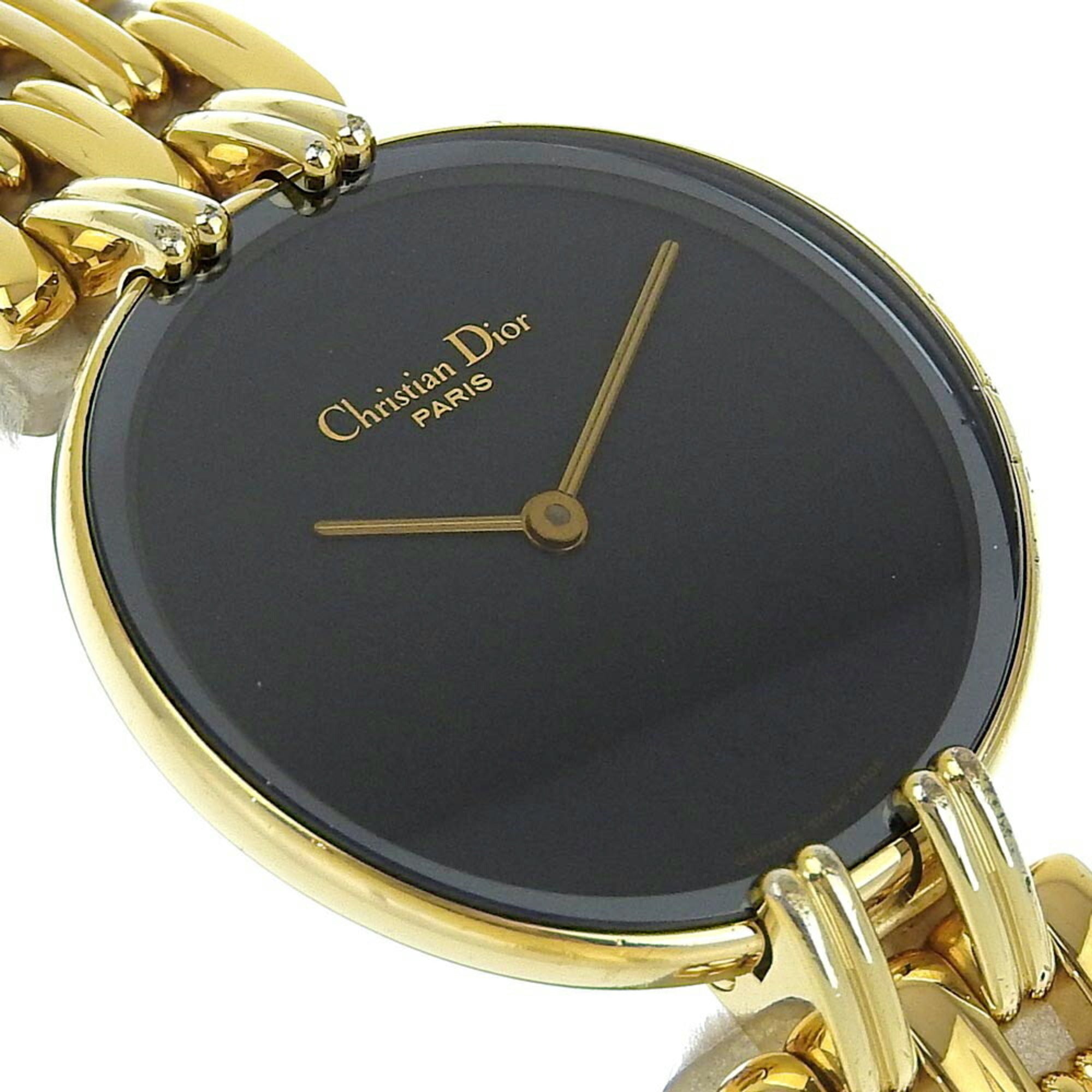 Christian Dior Bakira Watch D46-154-4 Gold Plated Quartz Analog Display Black Dial Women's I120224009 — Good