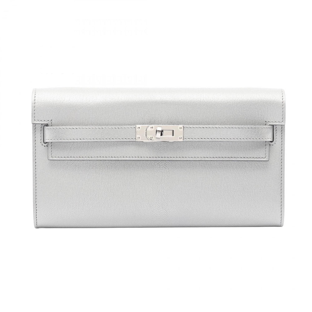 Hermes Hermès Kelly To Go Shoulder Bag in Leather, Chevre Shamquila, Silver, Argent — New - Store Return