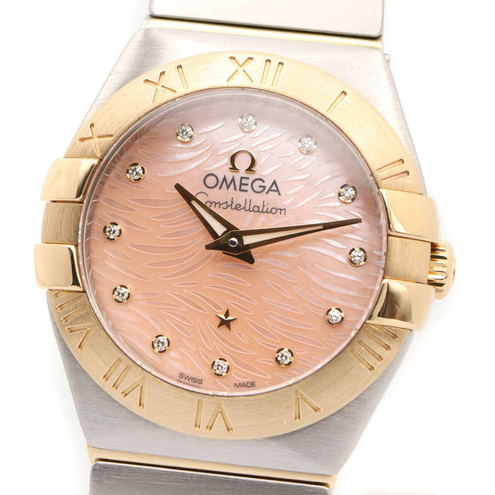 Omega Constellation 12-Diamond Watch, 18K Yellow Gold Stainless Steel, Diamond, Ladies', Pink Tone, Mother-of-Pearl, 123.20.24.60.57.004 — Very Good