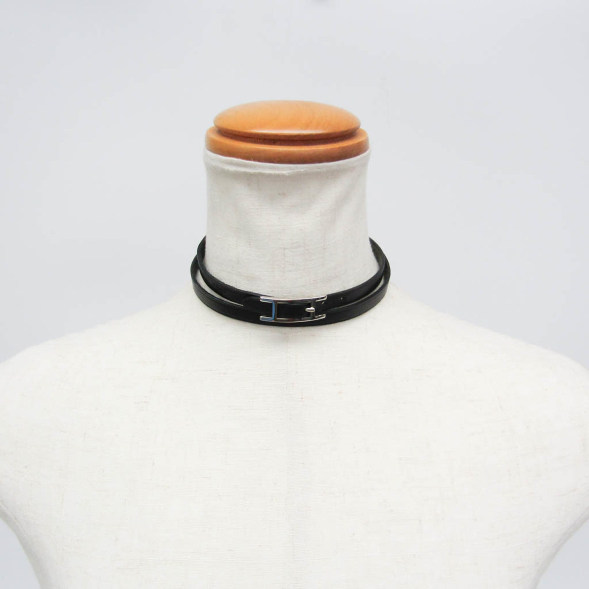Hermes Hapi III Choker Leather,Metal Bangle Silver,Black — Like New