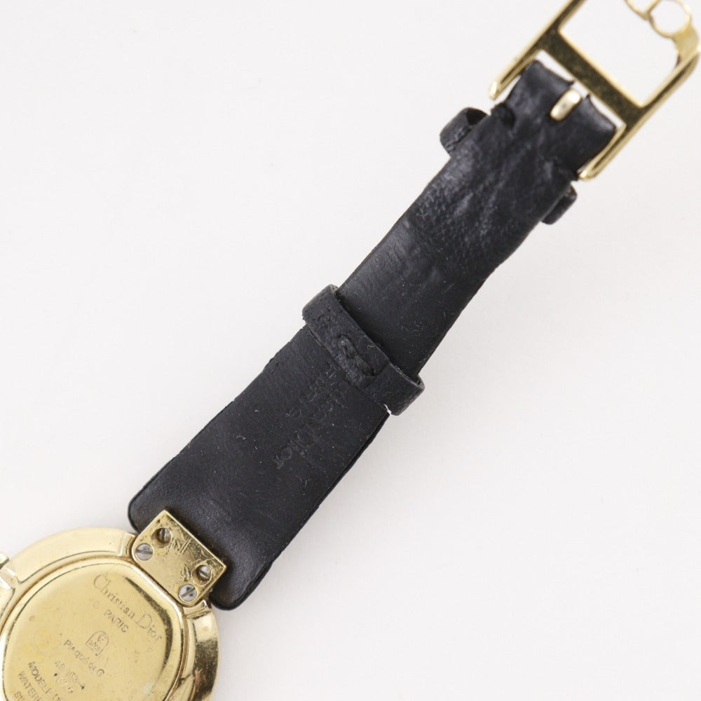 Christian Dior Bakira Watch 46.153-4 Gold Plated x Leather Strap Quartz Analog Black Dial Women's — Good