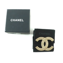 CHANEL A21C Coco Mark Rhinestone Brooch, Gold, with Box and Dust Bag, Made in France, Women's — Like New