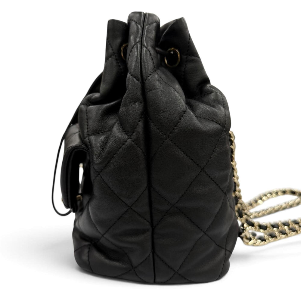 CHANEL AS4342 Matelassé Coco Mark Two-Pocket Calfskin Backpack/Daypack, Black with Gold Hardware, Made in Italy, Women's, Box and Dust Bag — New - Store Return