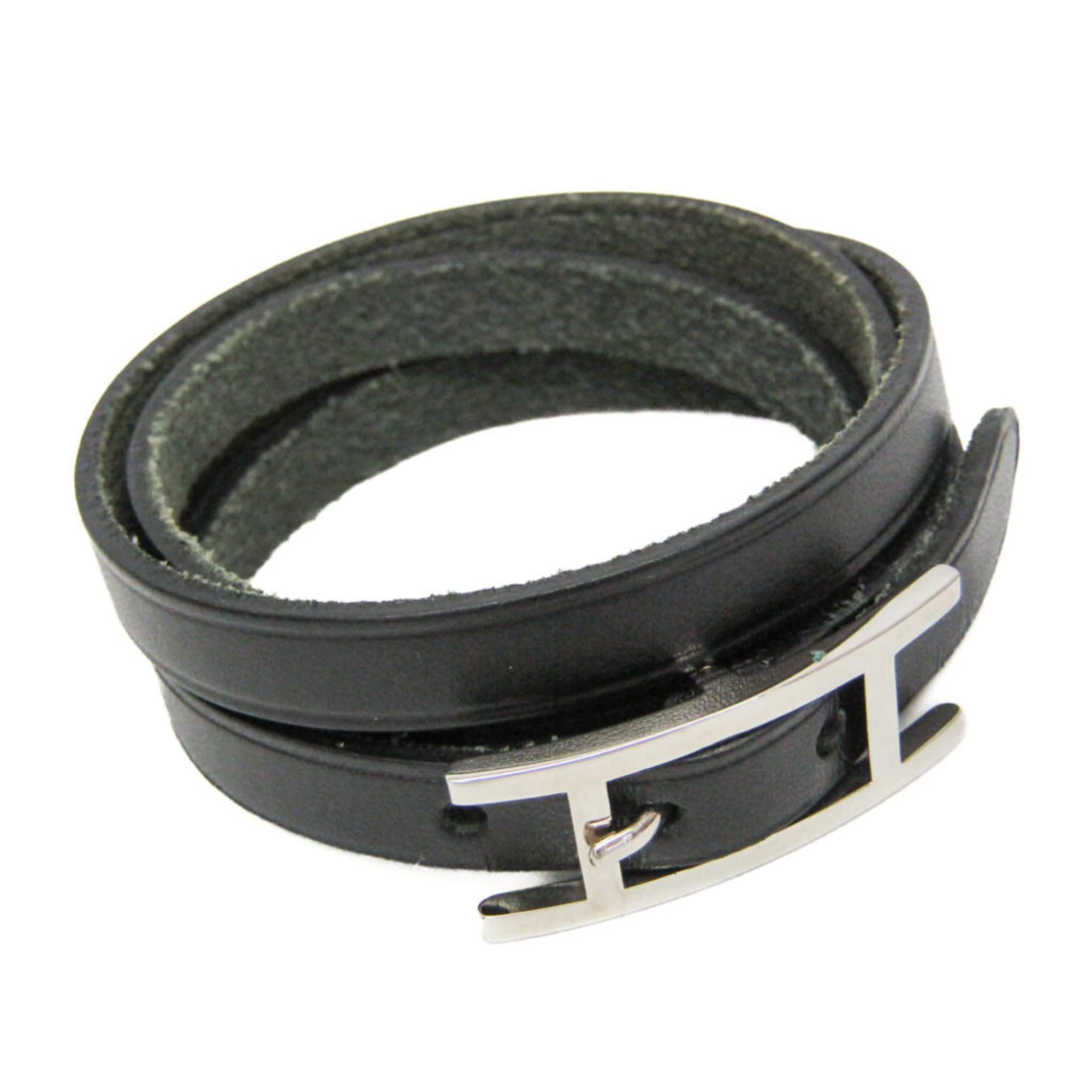 Hermes Hapi III Choker Leather,Metal Bangle Silver,Black — Like New