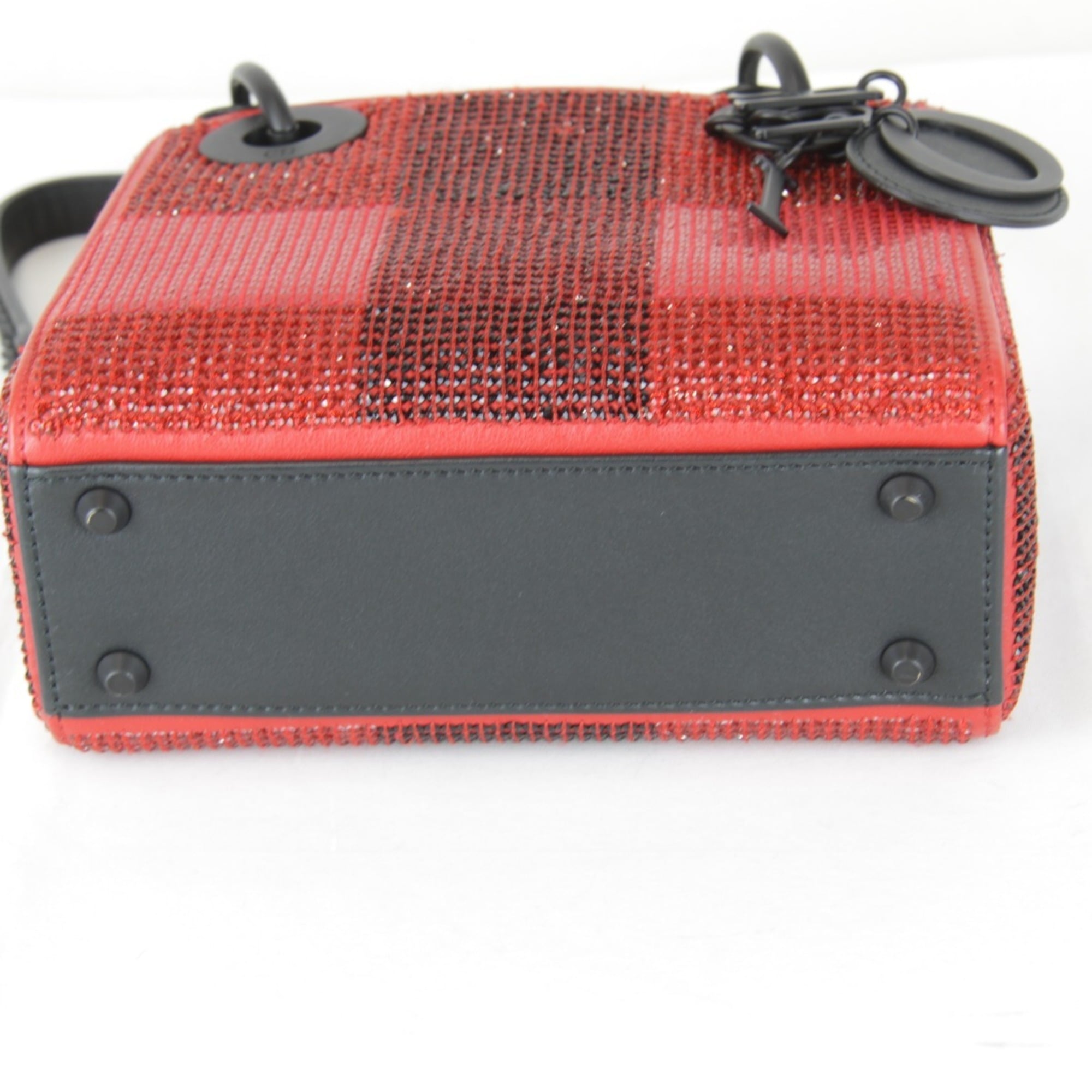 Christian Dior shoulder bag, leather/rhinestone, red, women's — Like New