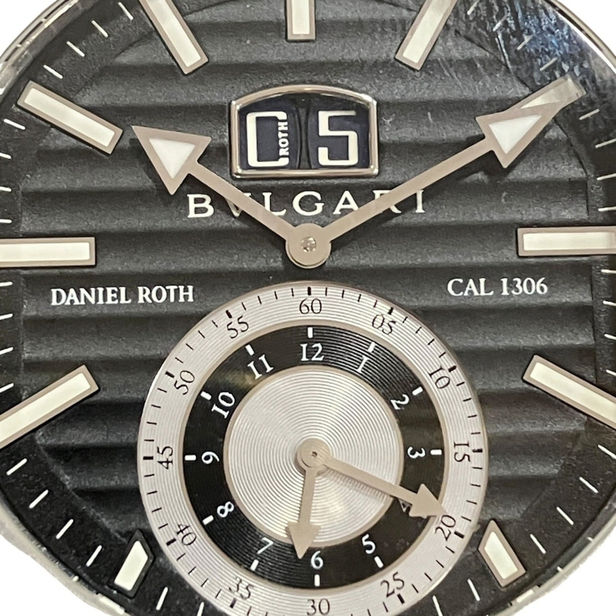 Bulgari Daniel Roth Chronosprint Watch, Total Weight 147.3g, Stainless Steel, Genuine Leather Strap, Quartz Movement, Black Dial, BRE56BSLDCHS — Very Good