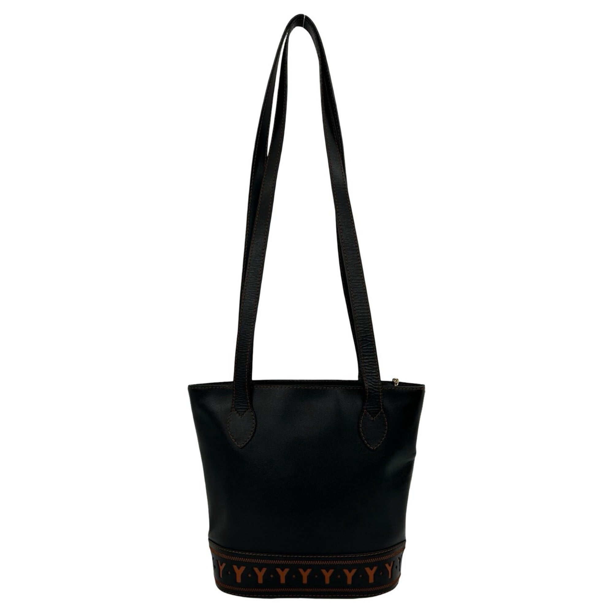 YVES SAINT LAURENT Yves Saint Laurent Cutout YSL Logo Charm Leather Semi-Shoulder Bag Black 35790 — Like New