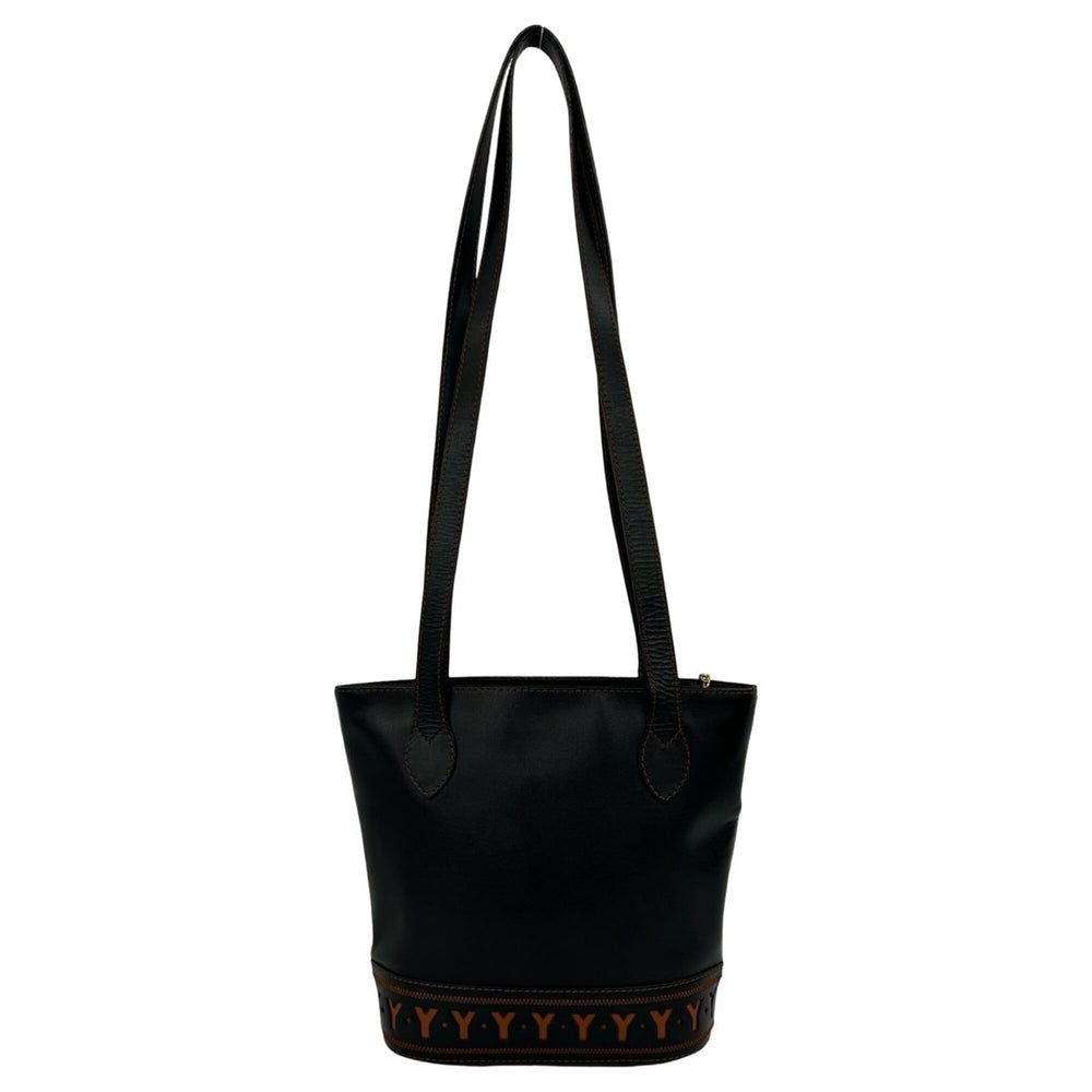 YVES SAINT LAURENT Yves Saint Laurent Cutout YSL Logo Charm Leather Semi-Shoulder Bag Black 35790 — Like New