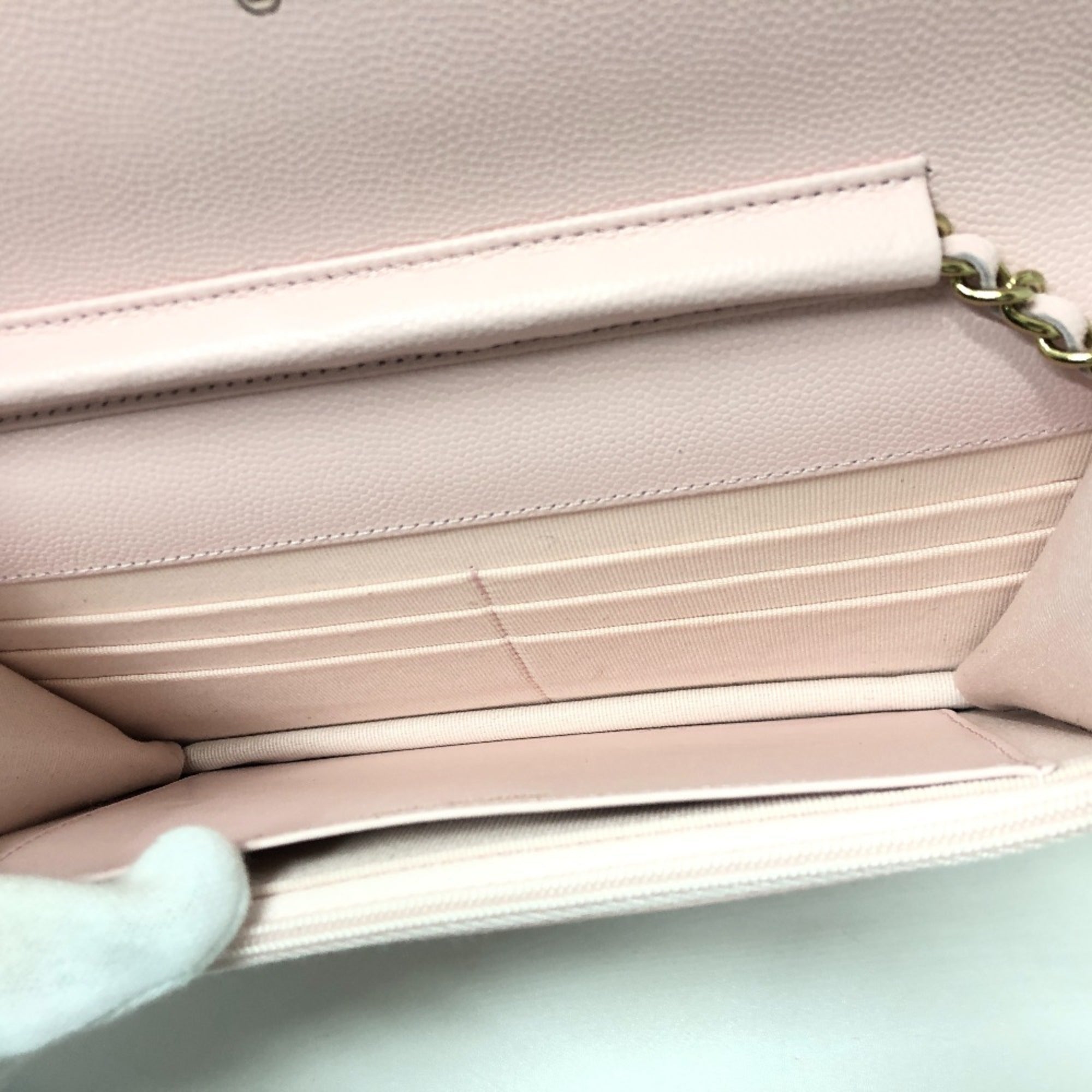 CHANEL AP0250 Coco Mark CC Chain Wallet Long Pouch Pochette Shoulder Bag Caviar Skin Women's Pink — New - Store Return