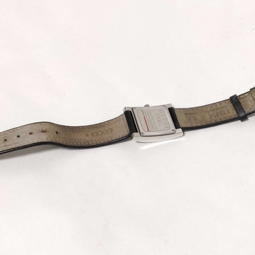 GUCCI Watch 7700L Black Silver Stainless Steel Leather Women's Analog Square — Good