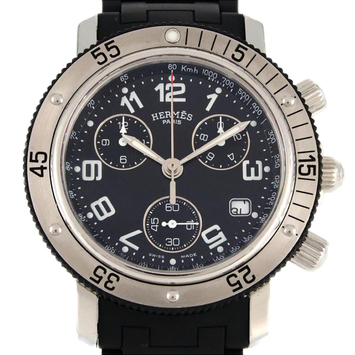 Hermes Clipper Diver Chronograph CL2.915 Stainless Steel x Rubber Quartz Watch — Good