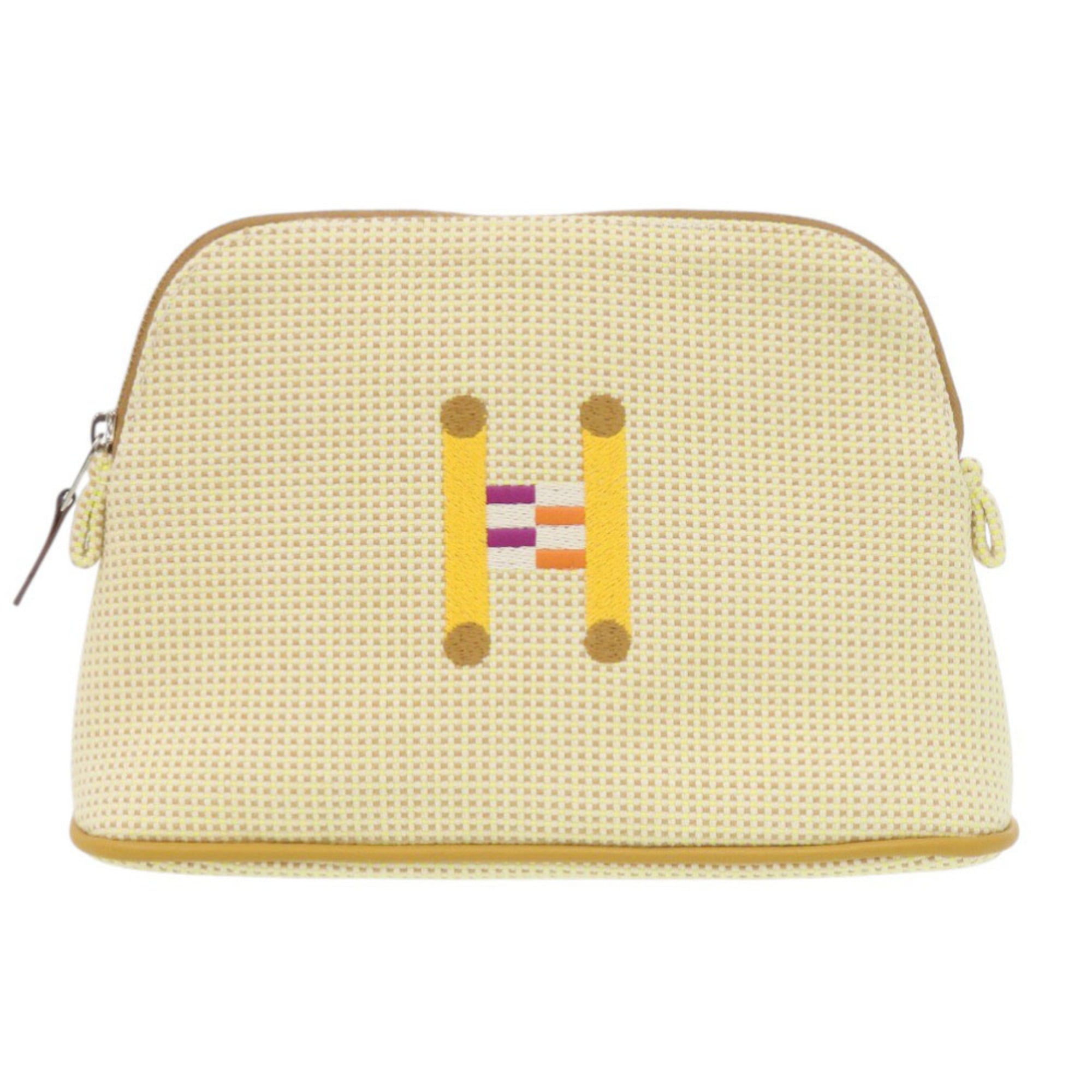 Like new Hermès Bolide Pouch 20 PM Crazy H Cotton Citron Ochre with Silver Hardware Bag 1436HERMES — Like New
